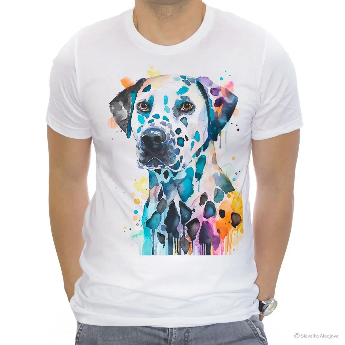 Футболка с изображением далматинской собаки хлопчатобумажная пряжа кольцом 100