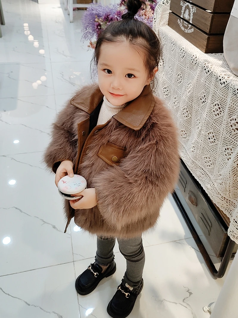 

Fashion Baby 2022 Autumn and Winter Warm Fur Coats for Girls Long Sleeve Turn-down Collar Jacket Kids Fur Outwear Clothing R34