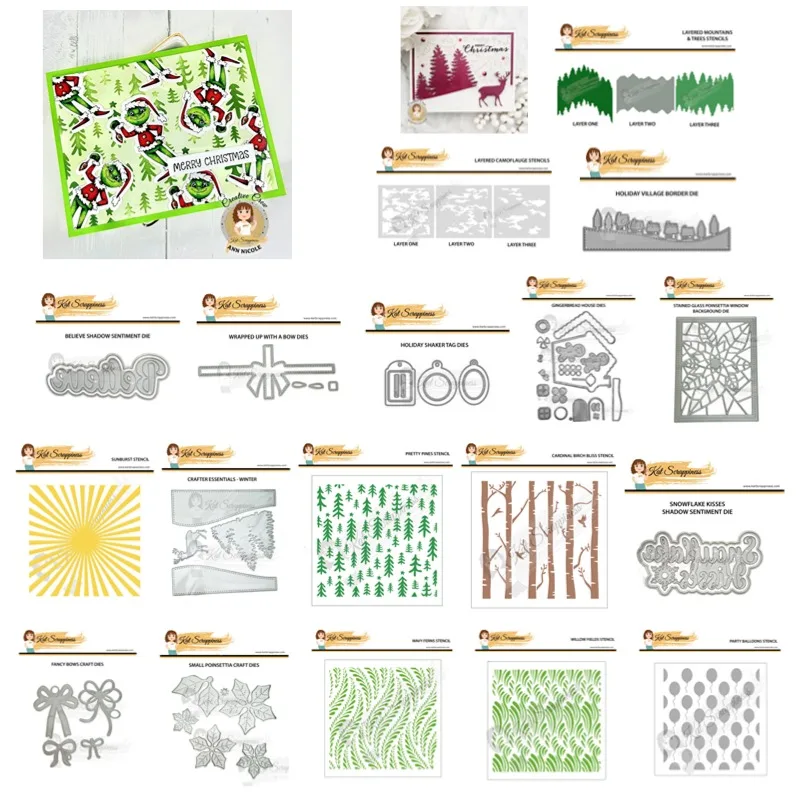 Вырубной штамп Пуансеттия Праздничная деревня Луки Елка Рождественские