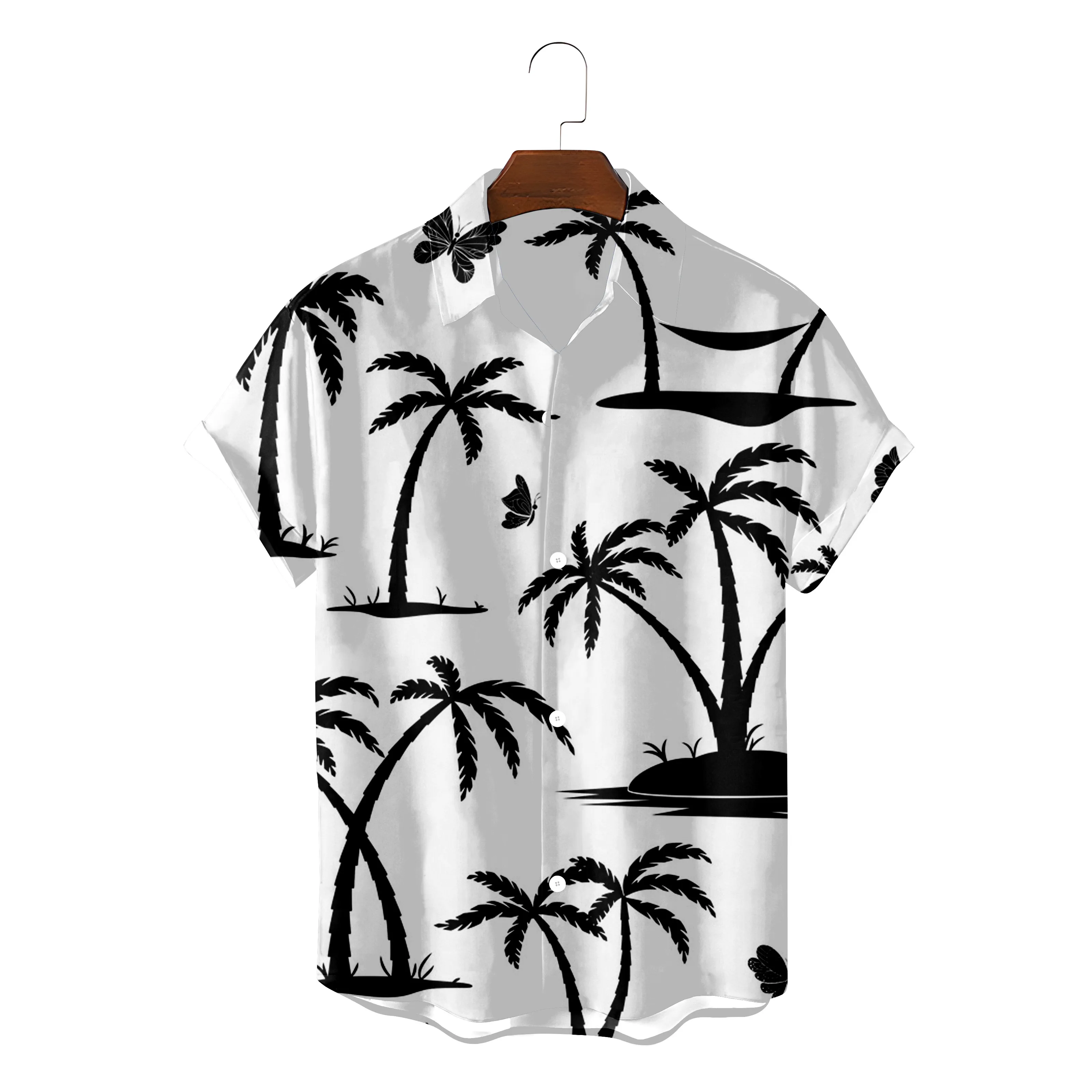 

Fashion Hawaiian Shirt For Men Summer Beach Clothes Coconut Tree Camisa Blusas Blouses Button Up Streetwear Chemise