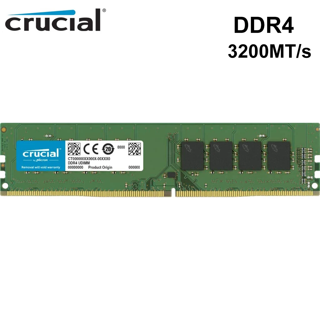 

Crucial RAM 8GB 16GB 32GB DDR4 3200 MHz PC Desktop Memory DIMM CL22