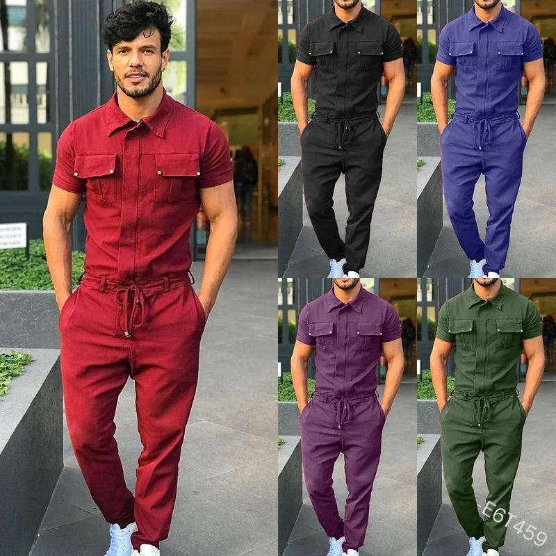 

Комбинезон Lugentolo мужской с коротким рукавом, тонкий черный повседневный Ромпер, большие размеры, на лето