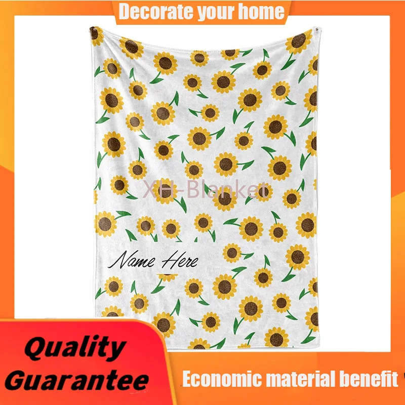 

Personalized Custom Cute Sunflower Pattern Fleece and Sherpa Throw Blanket for Boys, Girls, Kids, Baby - Toddler Sun Flower