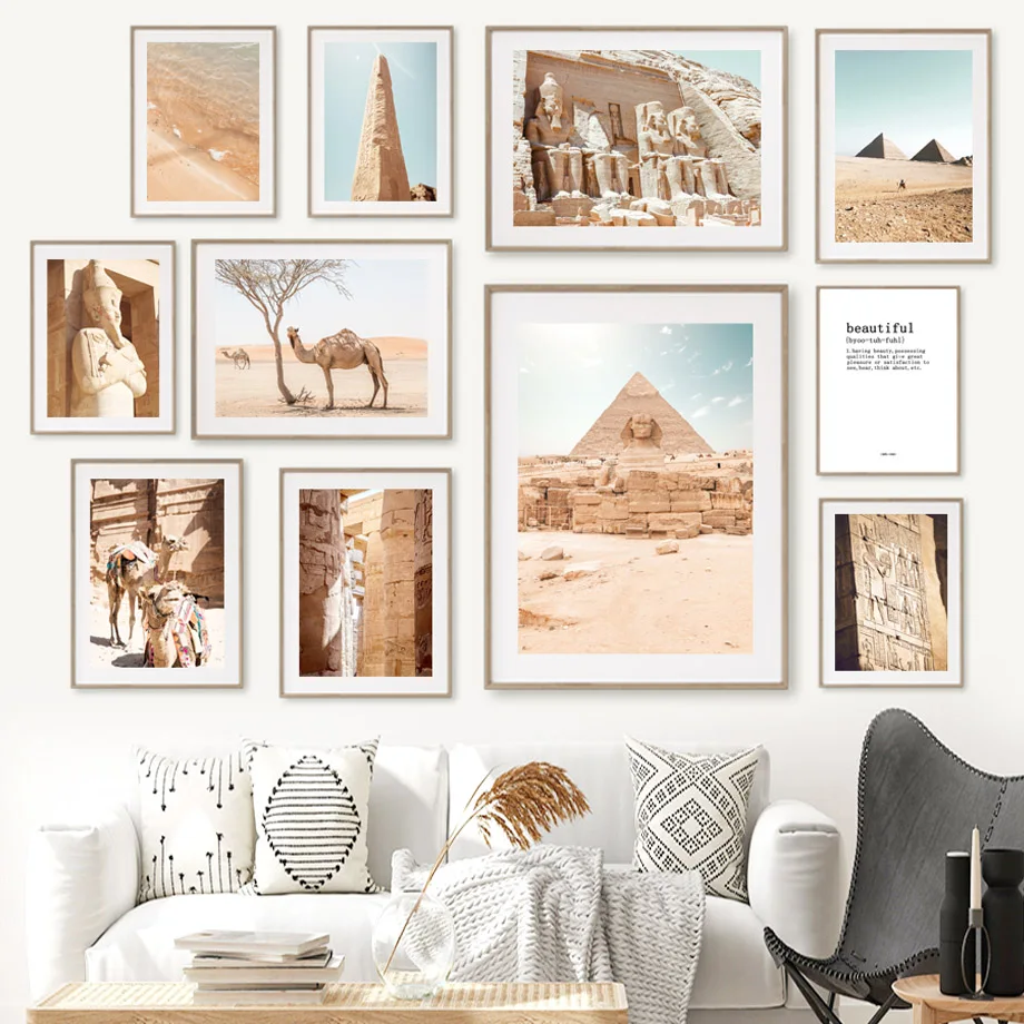 Egyptian Pyramid Sphinx Desert Camel Tree Wall Art Canvas Painting Nordic Posters And Prints Pictures For Living Room Decor |