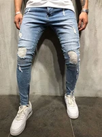 2022 mens jeans spring and autumn raw edge ripped striped zipper mens pants denim cotton white edge stretch slim pencil pants