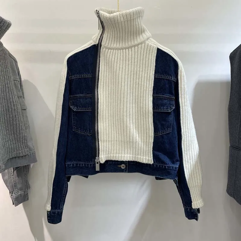 

Женский трикотажный свитер на молнии, хлопковые пуловеры с высоким воротником, 2 цвета, Y2K, Осень-зима