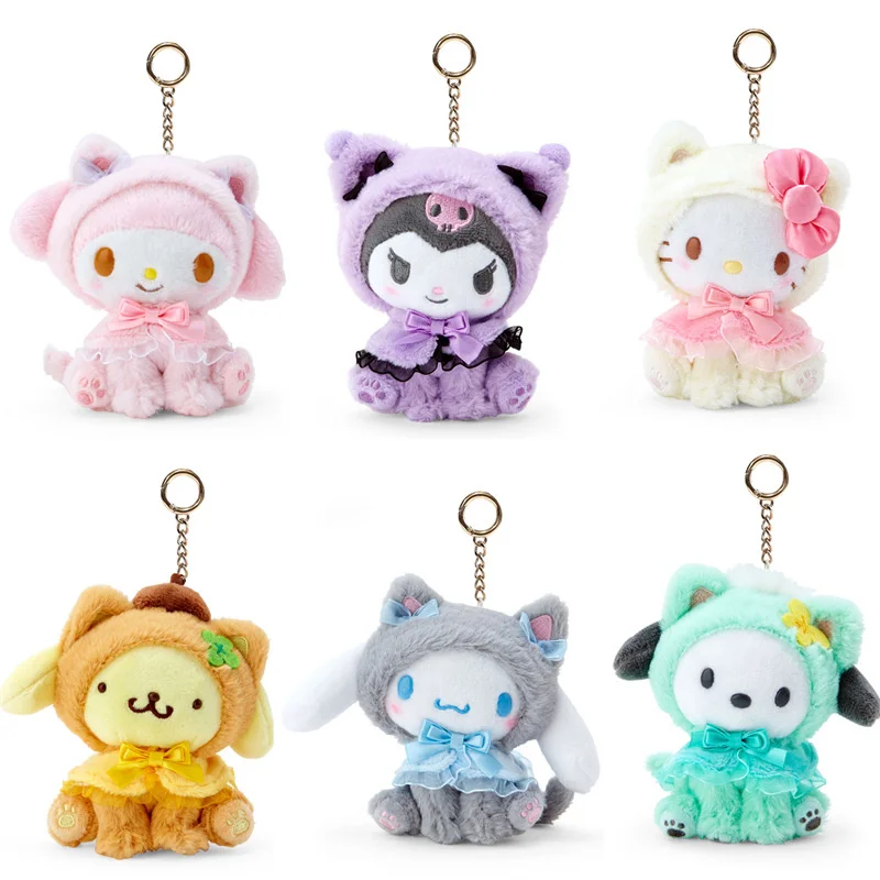 

12CM Sanrioed Plush Doll Toys Pendant Kawaii Hello Kitty Kuromi Cinnamoroll Cute Plush Keychain Bag Pendant Christmas Gifts