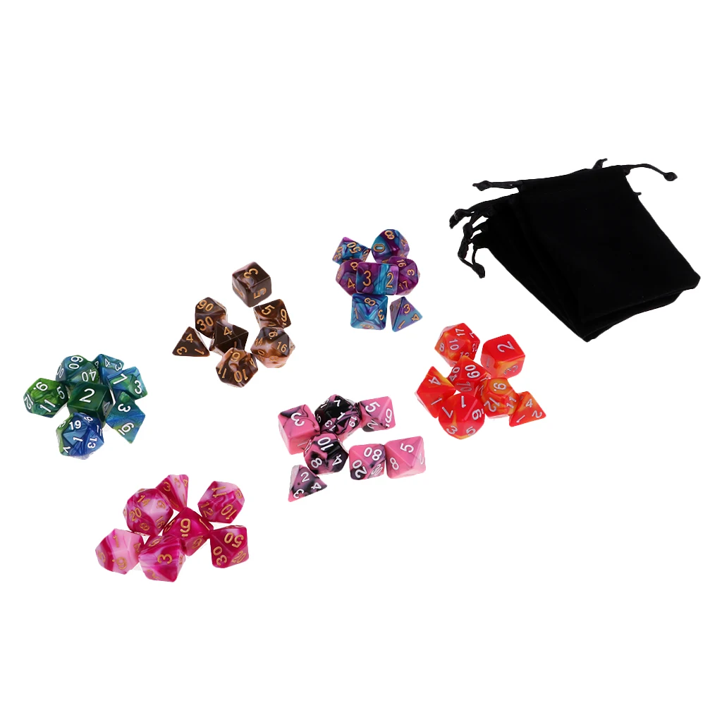 

42x D8 D10 D12 D20 Set w/ 7 Bags for Roleplay Gifts