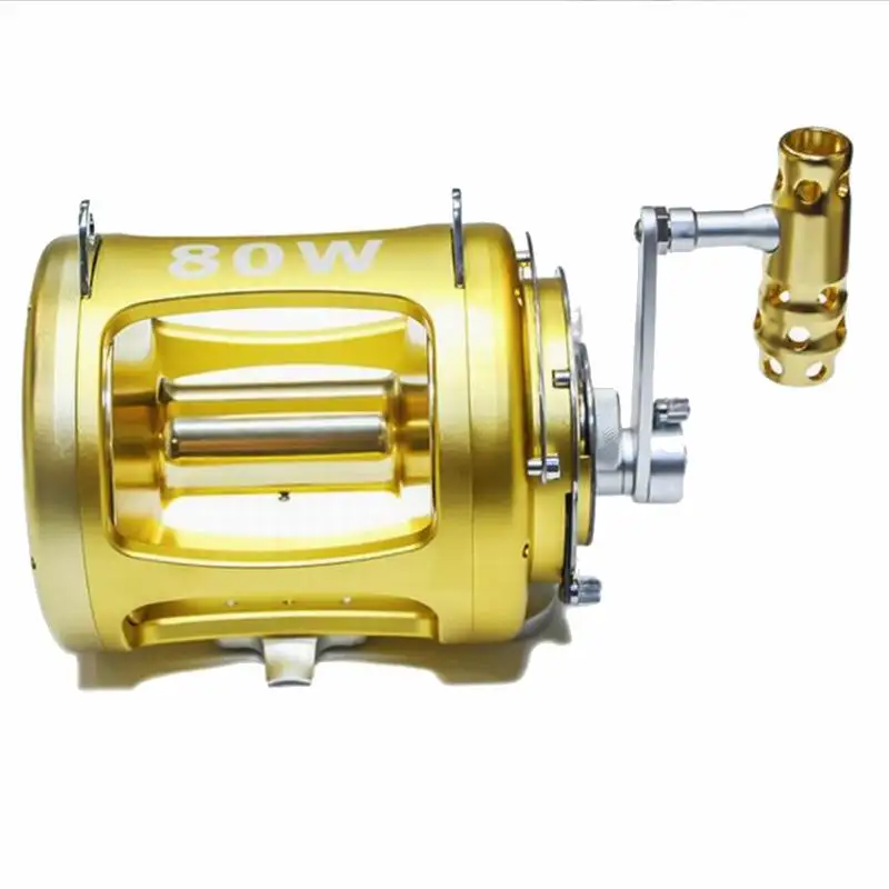 80W 3180g Line 0.90mm 910m, 50W 2460g, 30W 1620g, 20W Deep Sea Tuna Fishing Reel Alloy Aluminium Trolling Drum Reel 8 Bearings