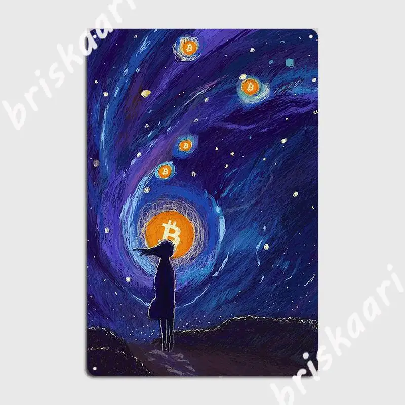 

Биткоин, космическое искусство, металлическая табличка, настенная пещера, таблички для гостиной, фотоплакат