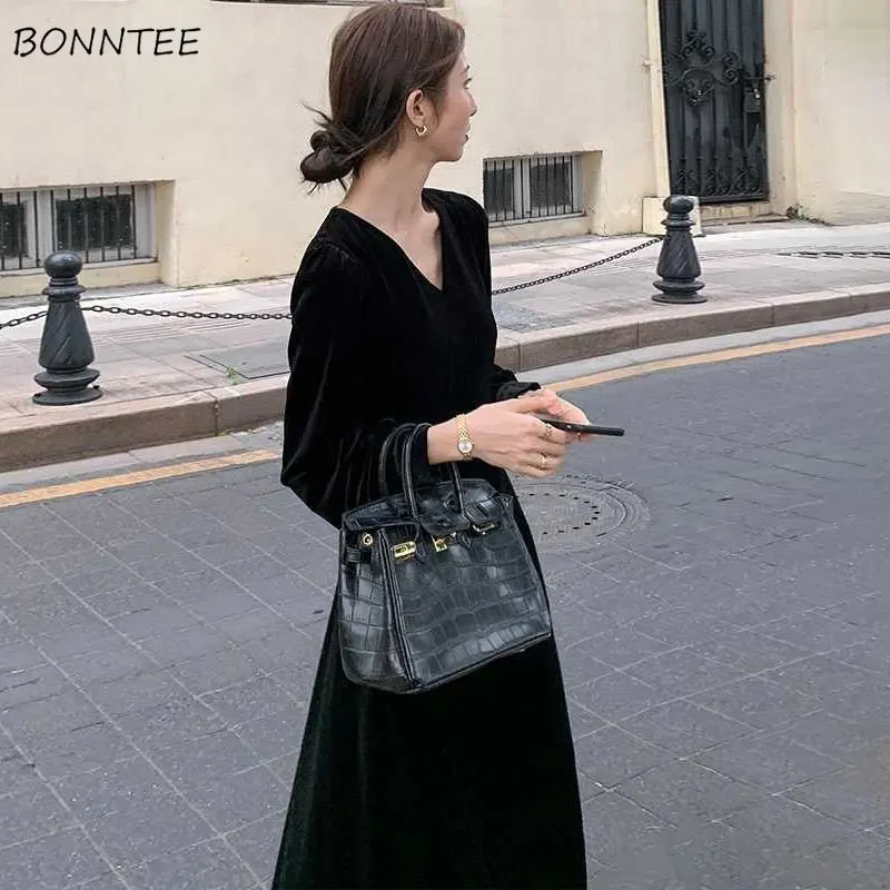 

Long Sleeve A-Line Black Dresses Women Office Ladies Business Basic Elegant Formal Party Classic Comfortable Modern Fashion Ins