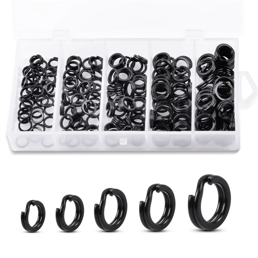 

200Pcs Black Split Rings Set Stainless Steel O Rings Fishing Lure Jig bait swivels connector For Carp Fishing Accessories