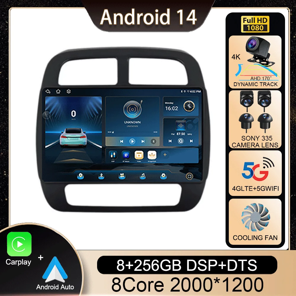 Автомагнитола Carplay на Android 14 с поддержкой Wi-Fi и 4G для Renault KWID K-ZE Dacia spring 2015-2019