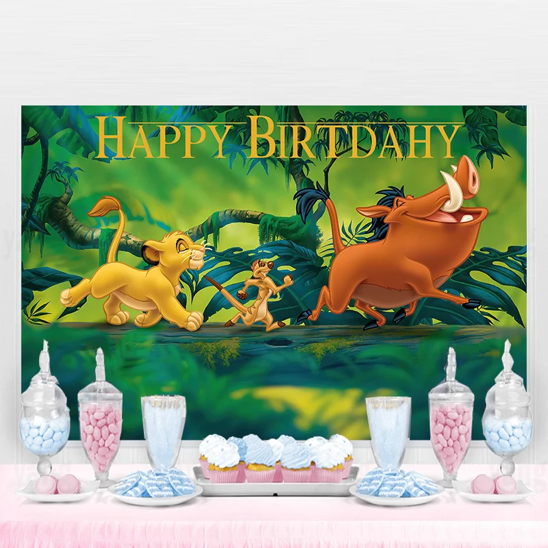 

Disney Cartoon Lion King Simba Green Forest Background Boy 'S Birthday Party Decoration Photography Studio Photo Backdrop