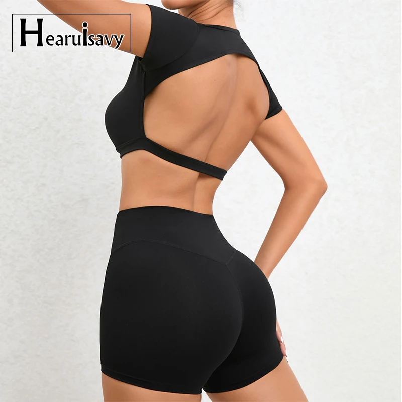 

Seamless Yoga Suit Elastic Fitness Sports 2 Piece Set Women Shorts Sleeve Crop Top Women Gym Running Leggings Workout Sportswear