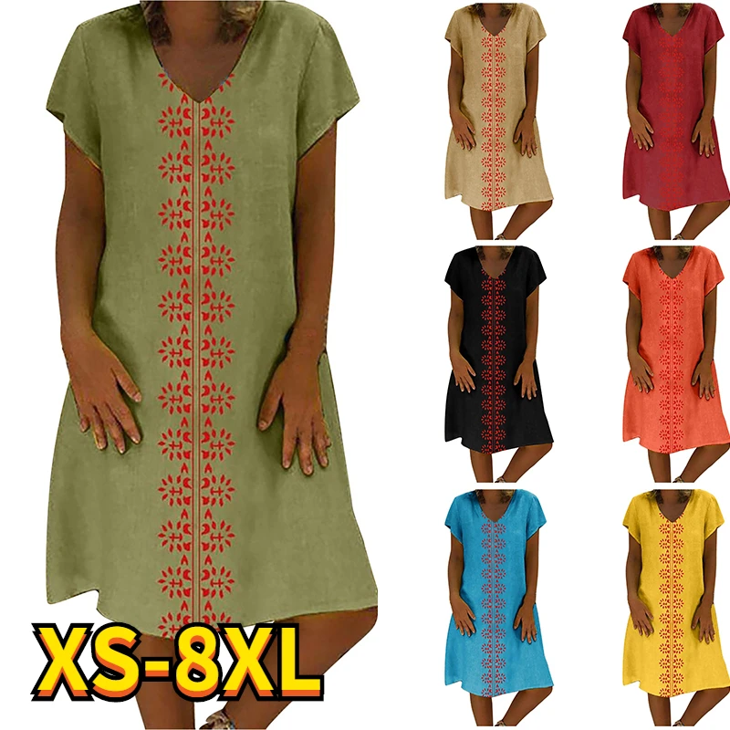 

2022 Summer Women's Abstract Printed Painting Dress V Neck Knee Length 3D Printed Dresses New Design Tops 8XL