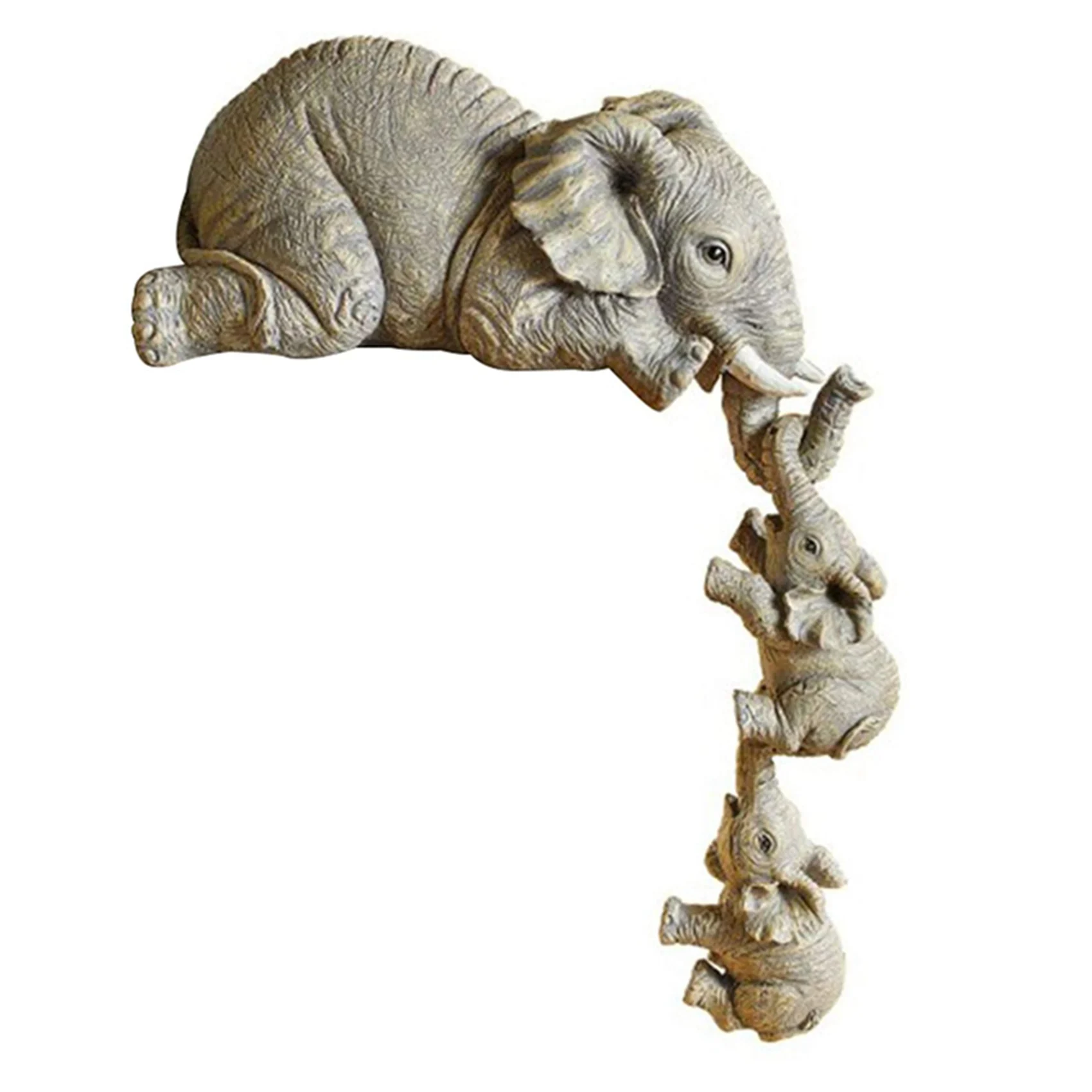 

Elephant Resin Ornaments 3-Piece Decor, 1 Elephant Mothers and 2 Babies Hanging on the Edge of Handicraft Statues