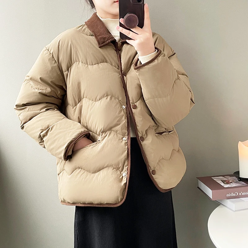 

Winter Jacket Women 2022 Corduroy Collar Quilted Wavy Cotton Coat Thickened Thermal Coat Slim Fashion Long Sleeve Top Female