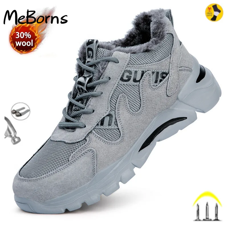 

Winter Plus Velvet Boots For Men Staleneus Work Shoes Steel Toe Indestructible Safety Shoes Non-slip Construction Shoes