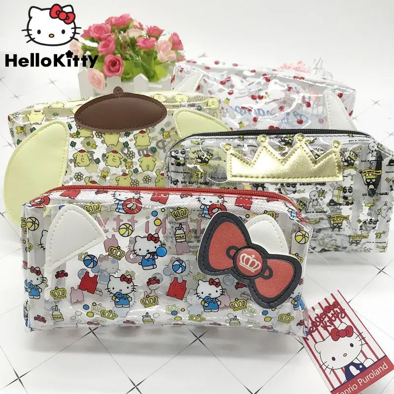 

Sanrio Hello Kitty Cinnamoroll Melody Cartoon Transparent Pencil Bags For Student Y2k Large Capacity Storage Bag Stationery Bag