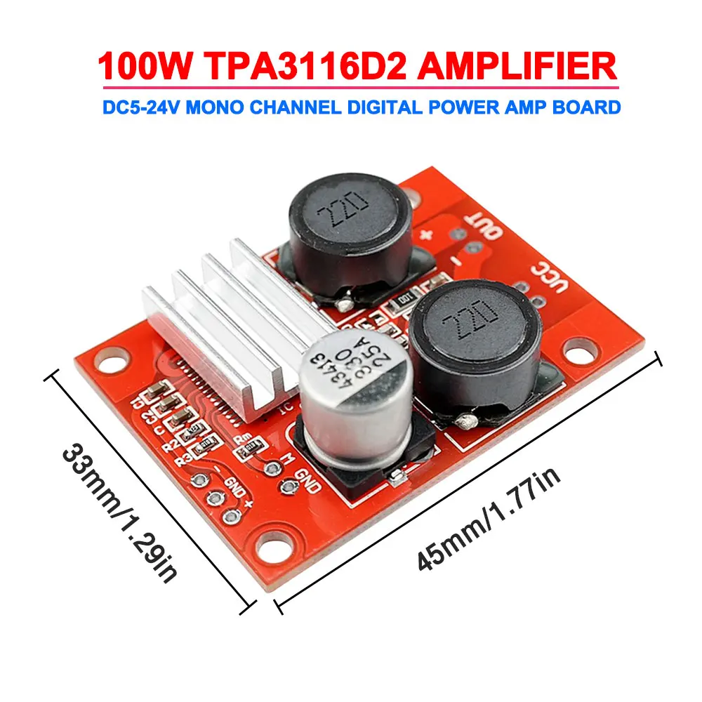 

100W Tpa3116D2 Mini Audio Sound Amplifier Board Full Frequency Mono Channel Digital Power Amp Board Dc5V-24V