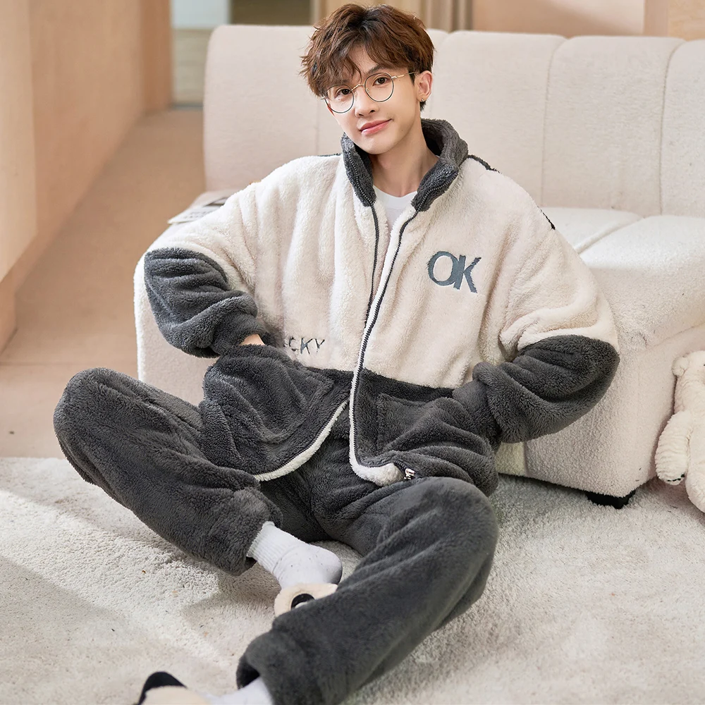 4XL 5XL Winter Pajama man Flannel Warm Home Clothes Coral Fleece Sleepwear Thick Warm Nightwear Large Size Pyjama