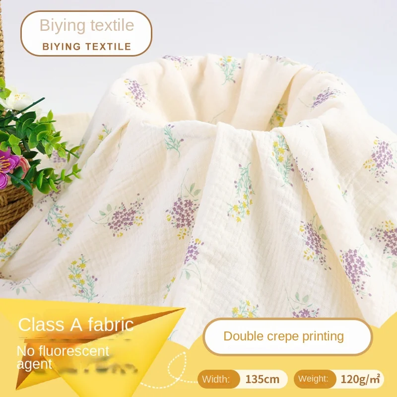 

500X135CM Double Layer Printing, Purple Flower Tufted Crepe Print, Mother and Baby Home Wear, Fabric By The Yard