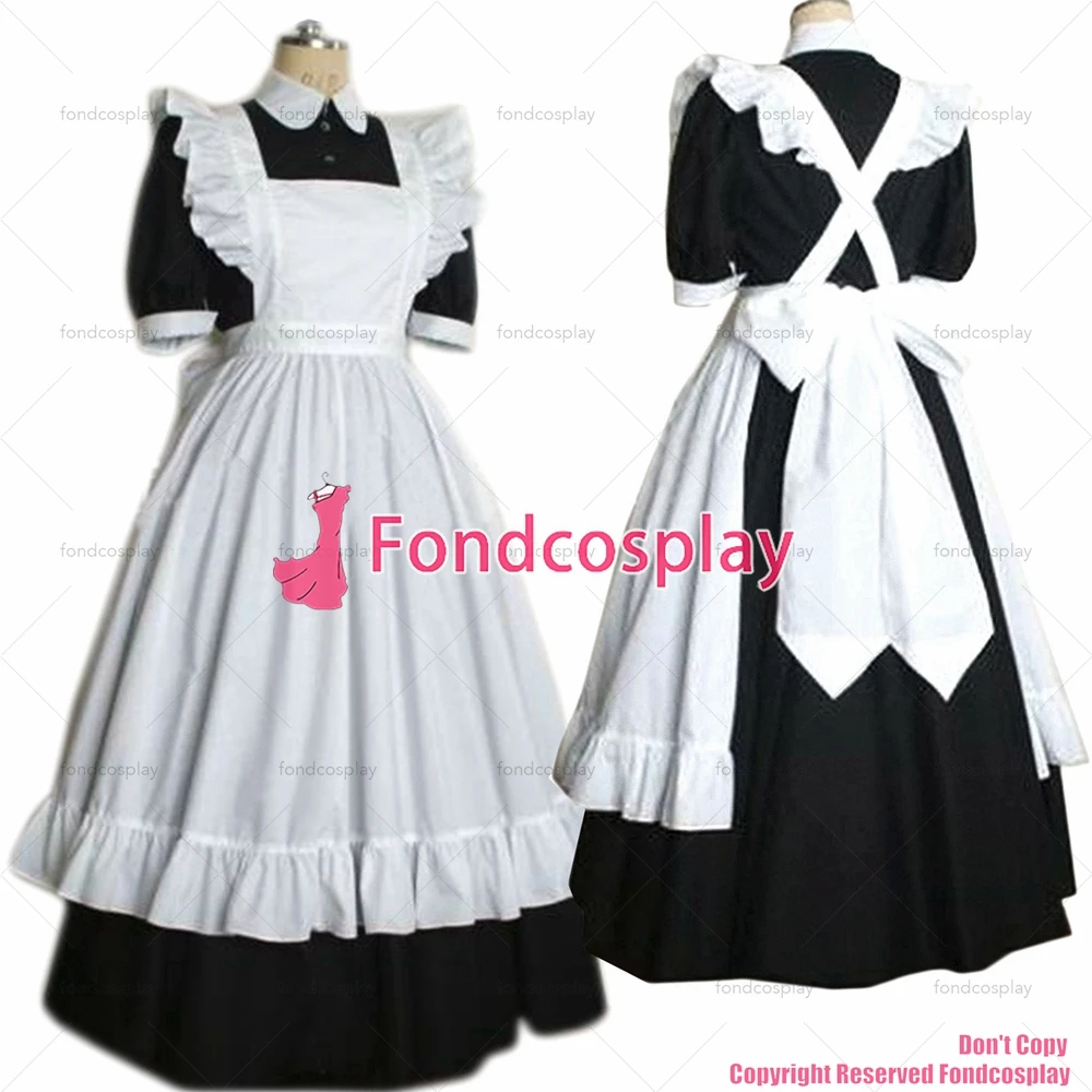 

tailor-made sexy adult dressing cross maid sissy long black cotton dress lockable uniform white apron costume tv/cd[g2189]