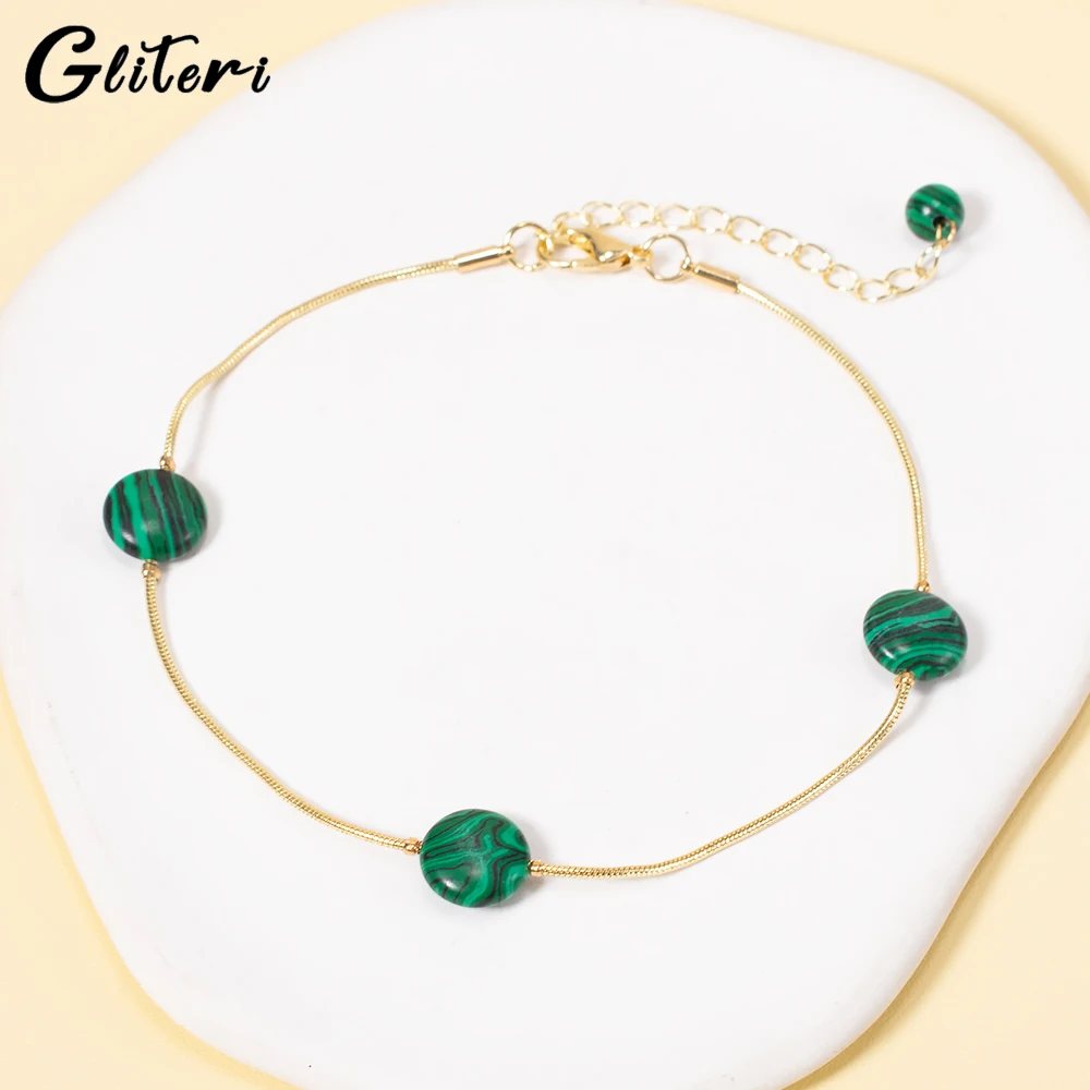 GEITERI Fashion Green Round Beads Anklets For Women Girls Natural Stone Pendant Foot Chain Bohemia Jewelry Female Gifts 2023