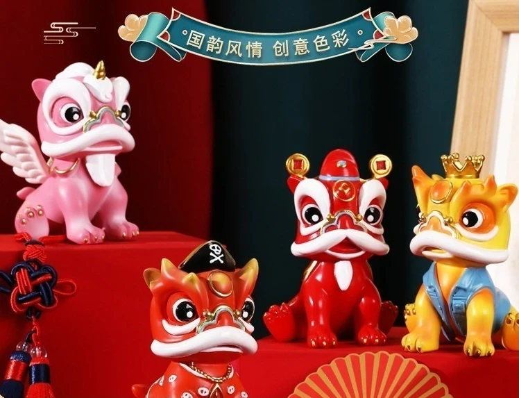 

Creative Fashion New Chinese Style Auspicious Lion Dance Resin Home Decoration Set Cute New Year Birthday Gift