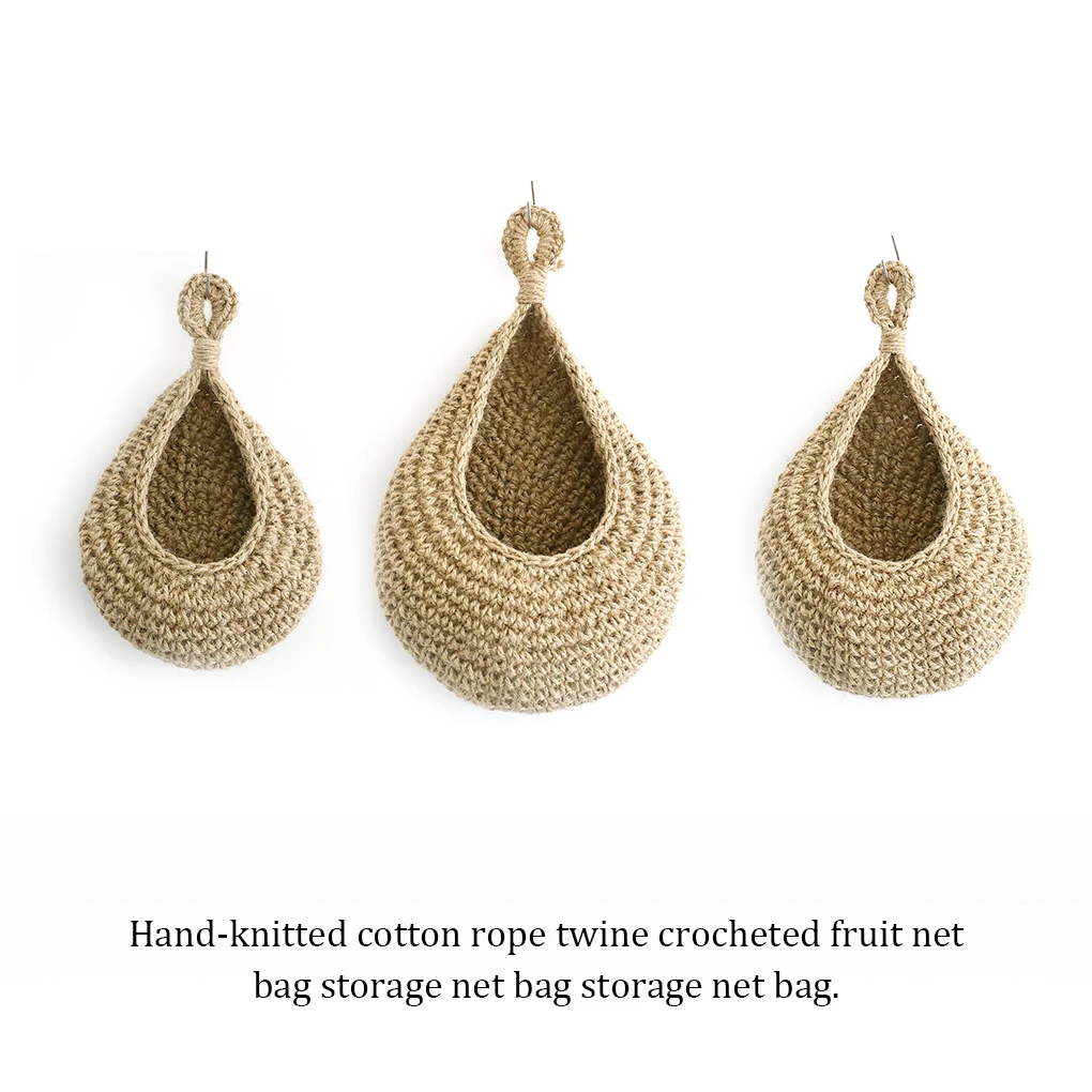 

Pack of 3 Crochet Hanging Basket Home Living Room Window Decoration Planter Vegetable Storage Container Cotton Rope
