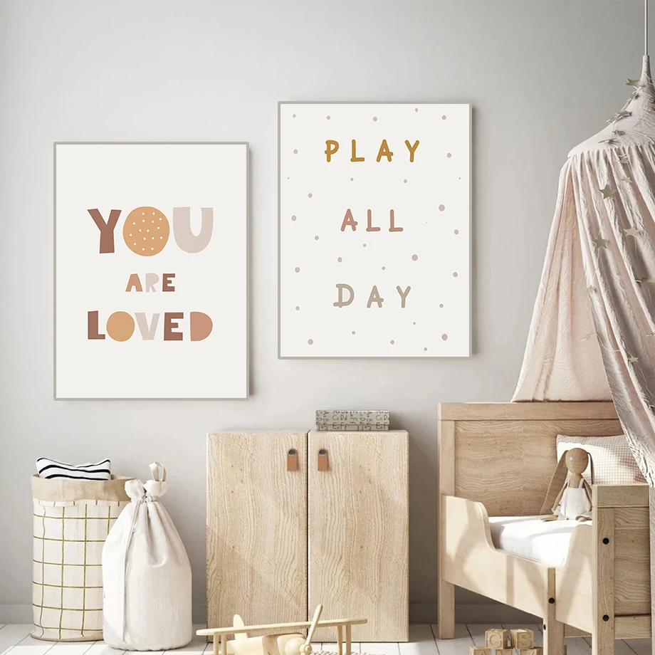 Постеры в стиле бохо с изображением детских ног и грибов You Are Love Play