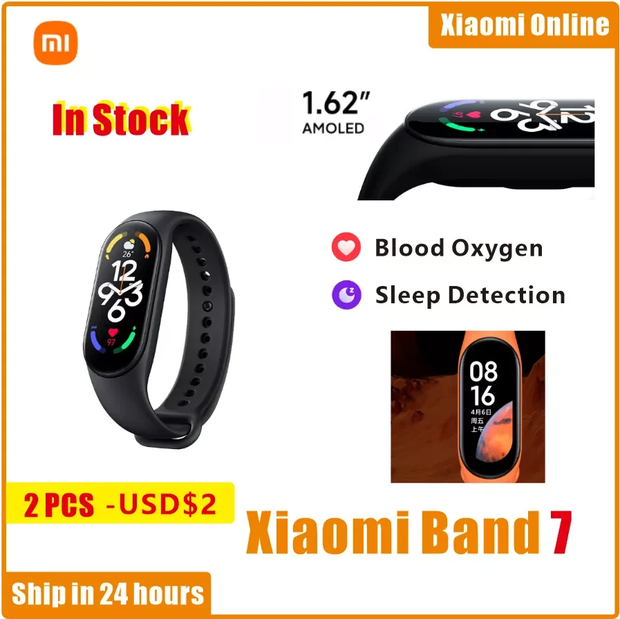 

NEW2023 In Stock Mi Band 7 Blood Oxygen 1.62AMOLED Screen Fitness Bracelet Miband7 Fitness Traker Heart Rate Monitor Smart Band
