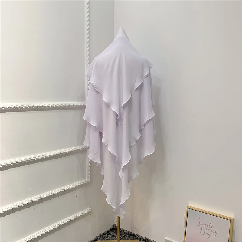 Musilm Women Chiffon Hijab Scarf Middle East Dubai Muslim Headscarf Islam Headwrap 3 Layer Solid Color Chiffon Arab Shawl