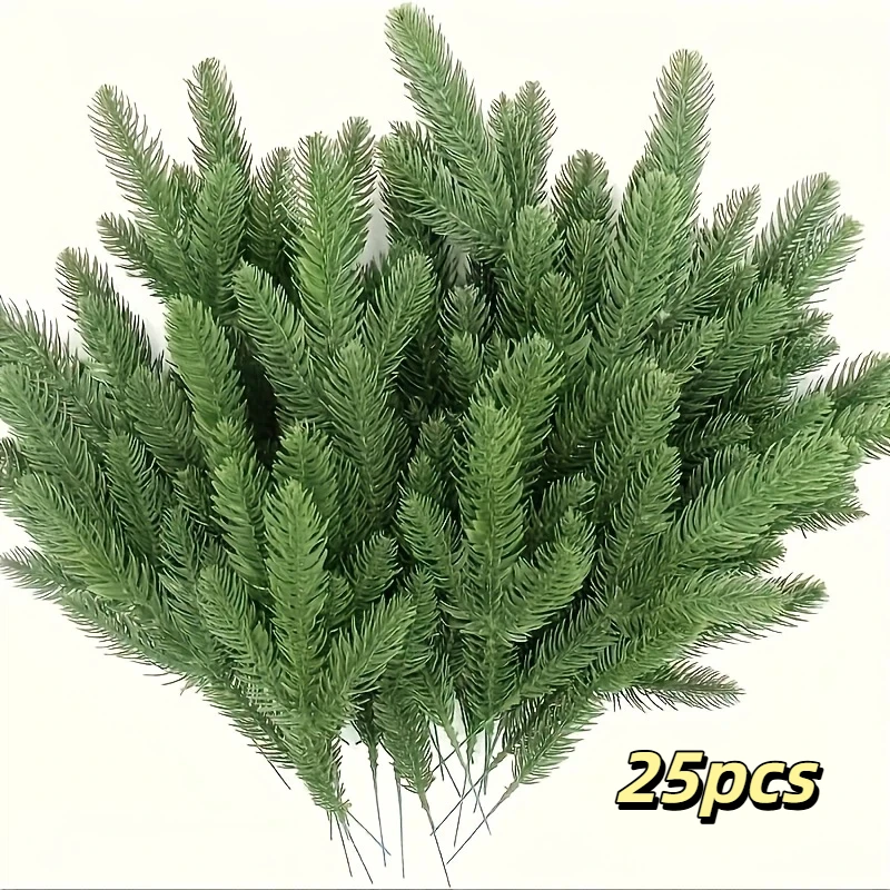

25 шт. искусственные сосновые ветки-реалистичные вечнозеленые елочные иглы, прочные пластиковые елочные украшения