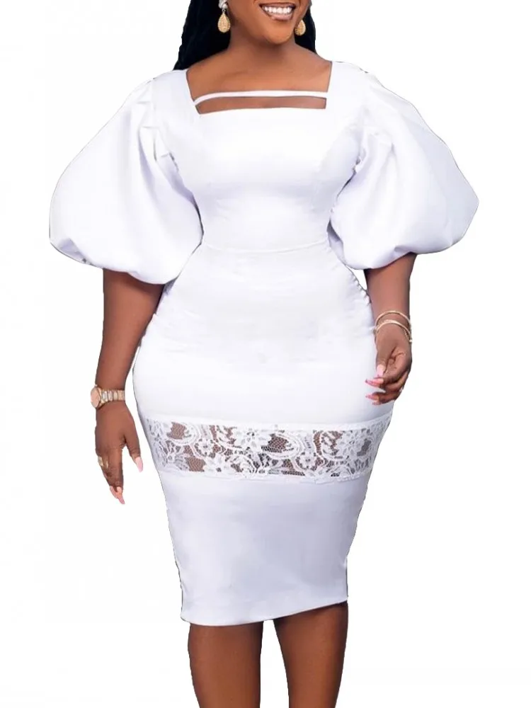 

Кружевное платье в стиле пэчворк в африканском стиле для женщин, Новое сексуальное платье с буффами на рукавах, элегантная женская одежда д...