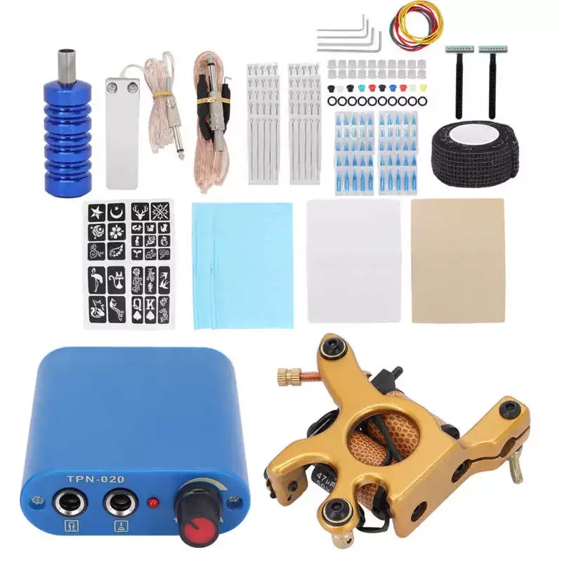 

Complete Tattoo Machine Coils Kit 2 Tattoo Practice Skin 10 Wraps Tattoo Coil Machine Kit Adjustable Voltage Precise Tattoos