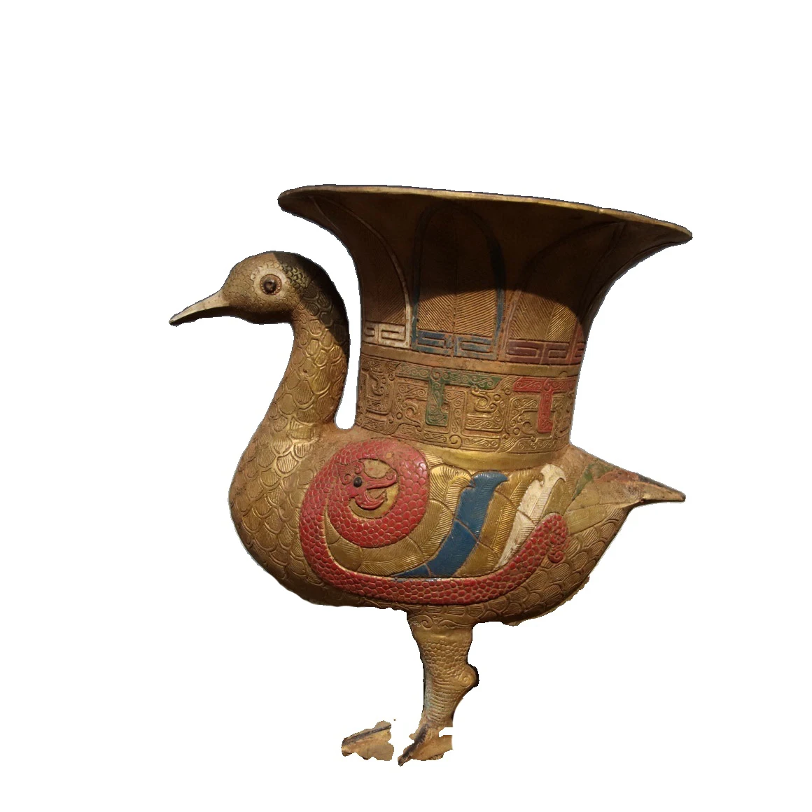 

MOZART Bronze Gilt Painted Duck Statue 28Cm Long Chinese Traditional Style Antiques Fine Art Gifts Crafts