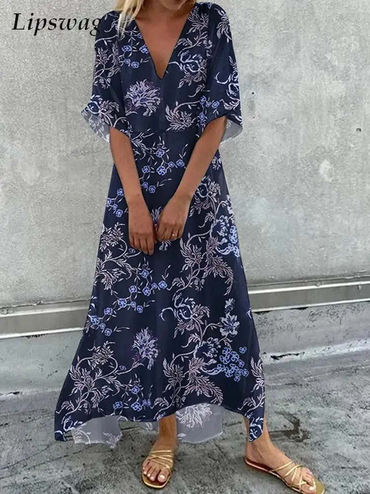 

Модный женский пуловер с коротким рукавом, длинное платье, женское летнее сексуальное свободное платье с V-образным вырезом, элегантное пля...