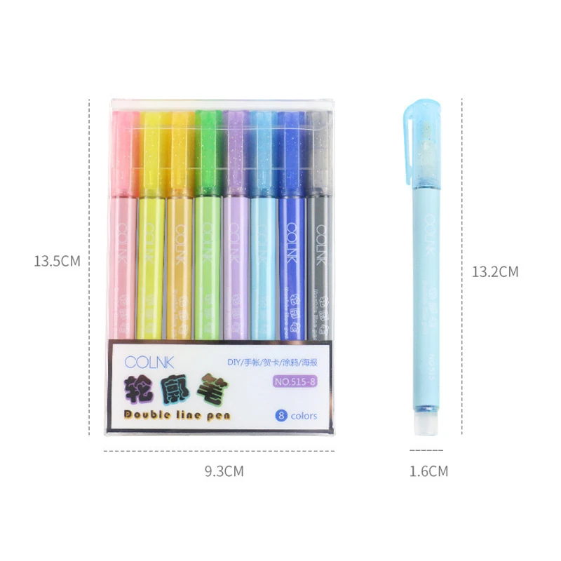 

8 Colors Marker Pen for Highlight Double Line Art Calligraphy Drawing Pens Art Calligraphy Drawing Pens Lettering Color