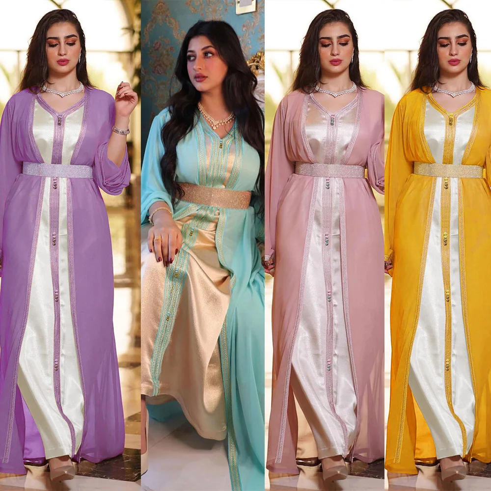 

Abayas for Women Dubai Maxi Dresses Muslim Fashion Long Sleeve Moroccan Caftan Middle East Ethnic Chiffon Party Dress Female