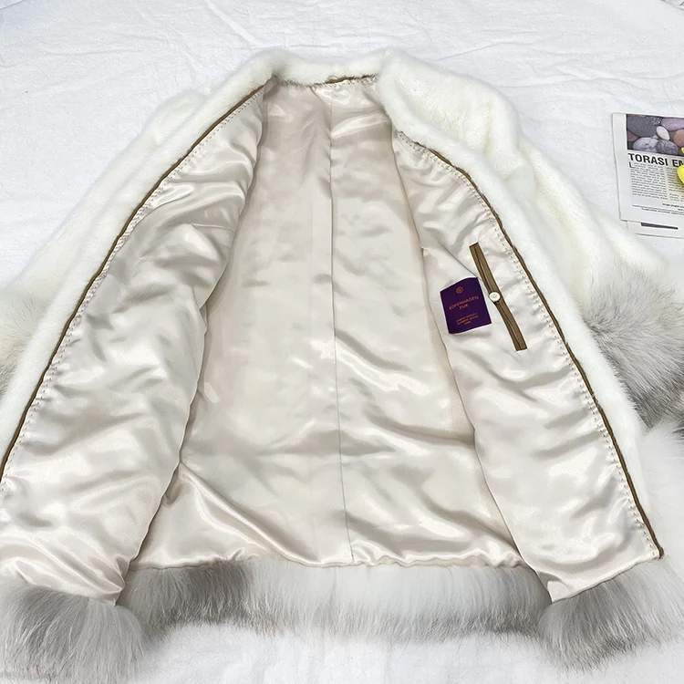 2022 Winter New Women Natural Mink Fur Coats With Real Fox fur Warm Short Mink Fur Jackets For Female Real Fur Coats