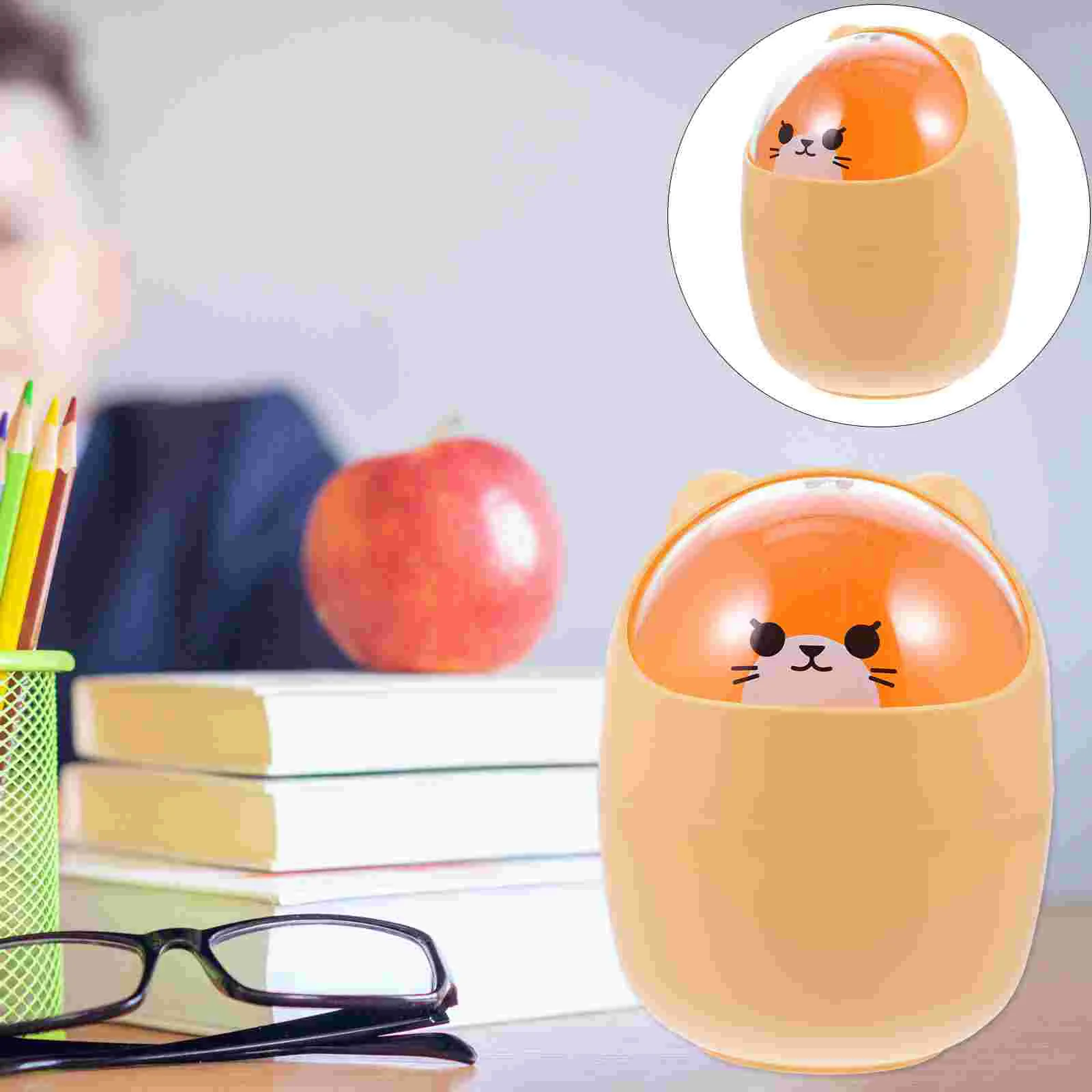 

Trash Can Mini Desktop Bin Garbage Wastewithlid Desk Table Container Cute Office Bucket Tiny Storage Countertop Cartoon