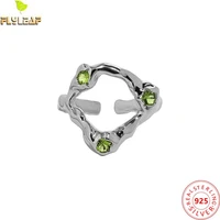 real 925 sterling silver jewelry green zircon irregular open rings for women platinum plating original design femme accessories