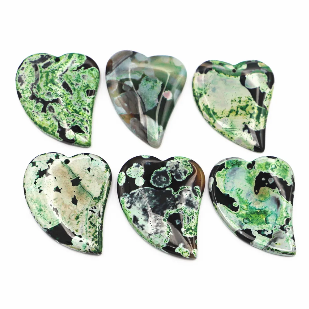 Natural Stone Agated Slice Pendant Charm Crook Heart Shape Reiki for Fashion Jewelry Making Necklace  Accessories 6PCS Wholesale