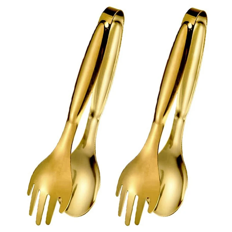 

BMDT-2-Piece Salad Tongs Buffet Tongs Non-Slip Easy-To-Hold Stainless Steel Gold-Plated Self-Service Tongs (8 Inches)