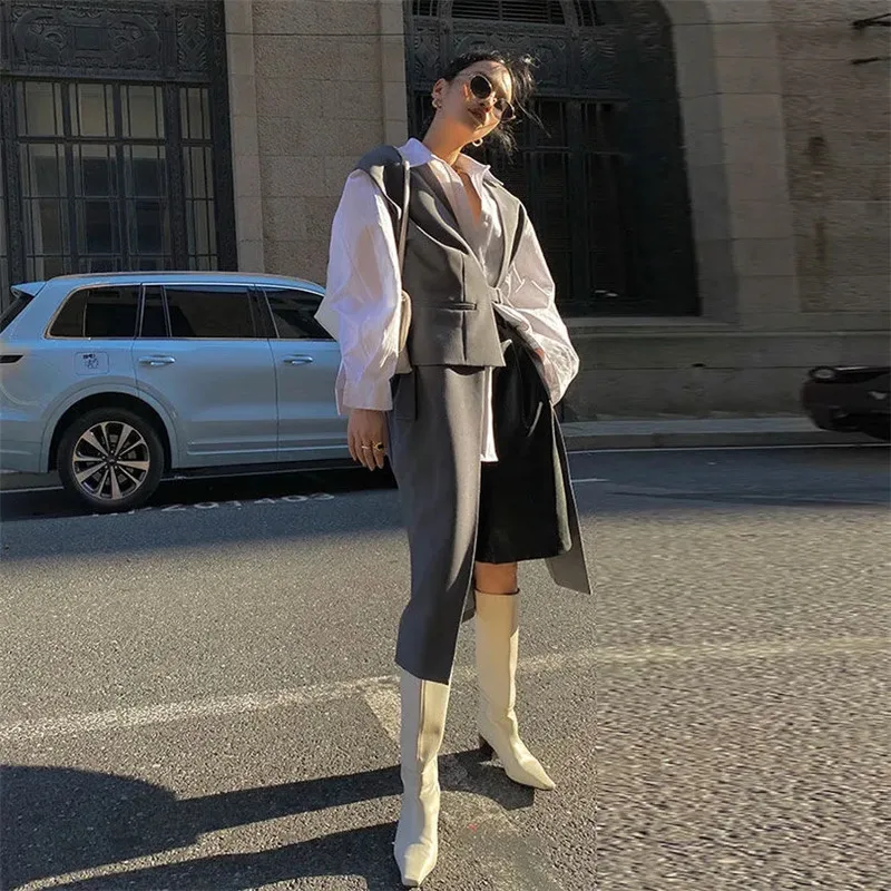 Длинный костюм жилет Женская куртка кардиган уличная одежда модный