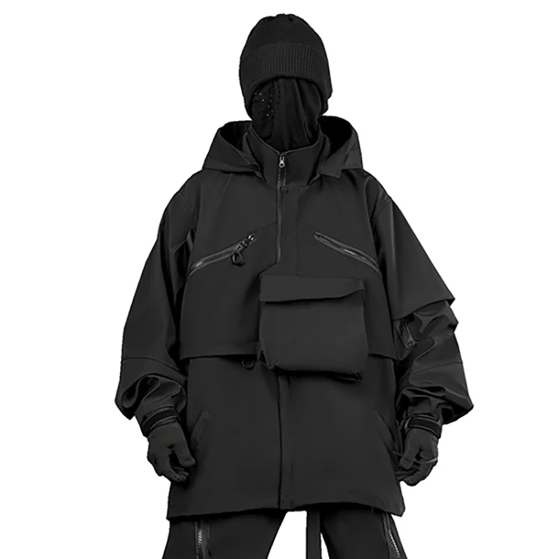 

Men High Street Techwear Jacket With Functional Pockets Streetwear Darkwear Coat ded Tactical Cargo OuterwearHem