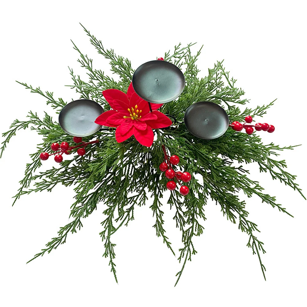 

Christmas Holder Decor Table Tealight Centerpiece Poinsettia Pine Decoration Candleholders Gift Ornament Xmas Iron Desktop