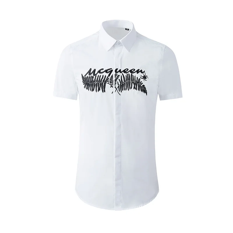 

2020 New High Quality Luxury Branch Stitching Embroidery Men Casual Shirts Hand-painted Short Sleeve Shirt Size M L XL 2XL 3XL